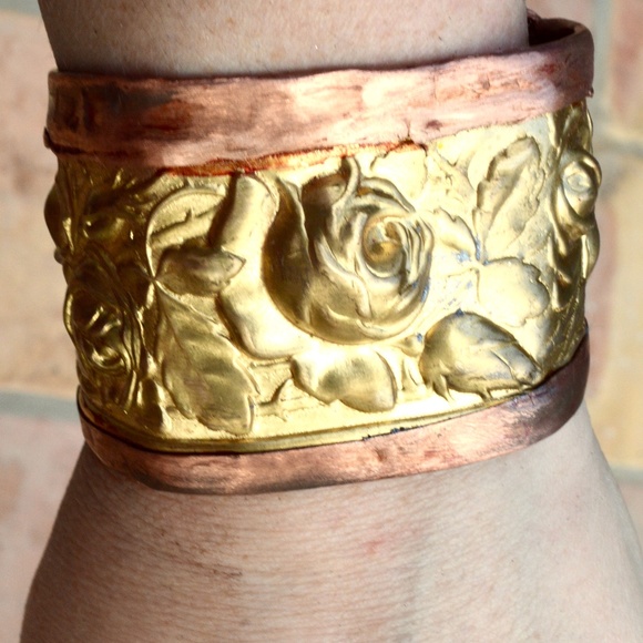 Conceptual Subculture Jewelry - Rose Brass Copper Cuff Bracelet Wide Bohemian OOAK